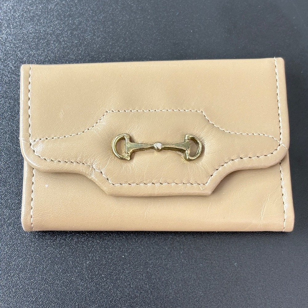 Princess Gardner Womens Key Case OS Tan Beige Horsebit Genuine Calfskin Leather